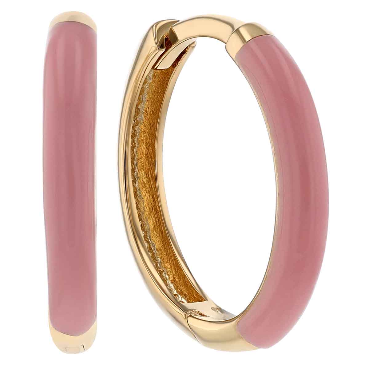 Pink Enamel Hoop Earrings in Yellow Gold