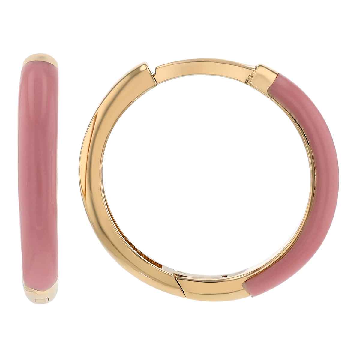 Pink Enamel Hoop Earrings in Yellow Gold