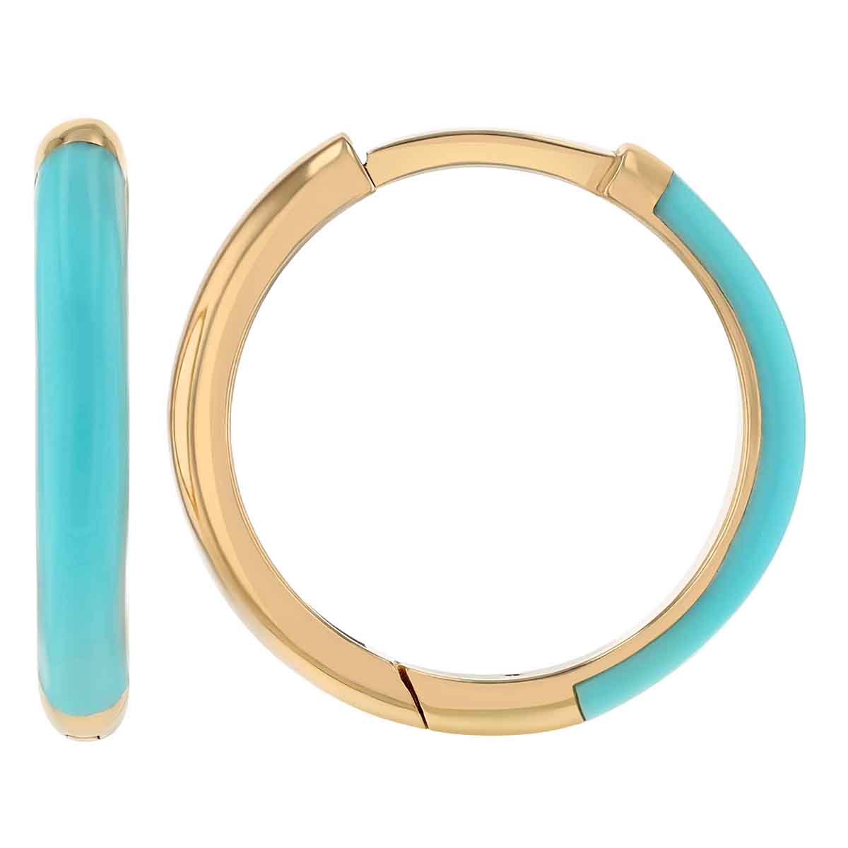 Turquoise Enamel Hoop Earrings in Yellow Gold