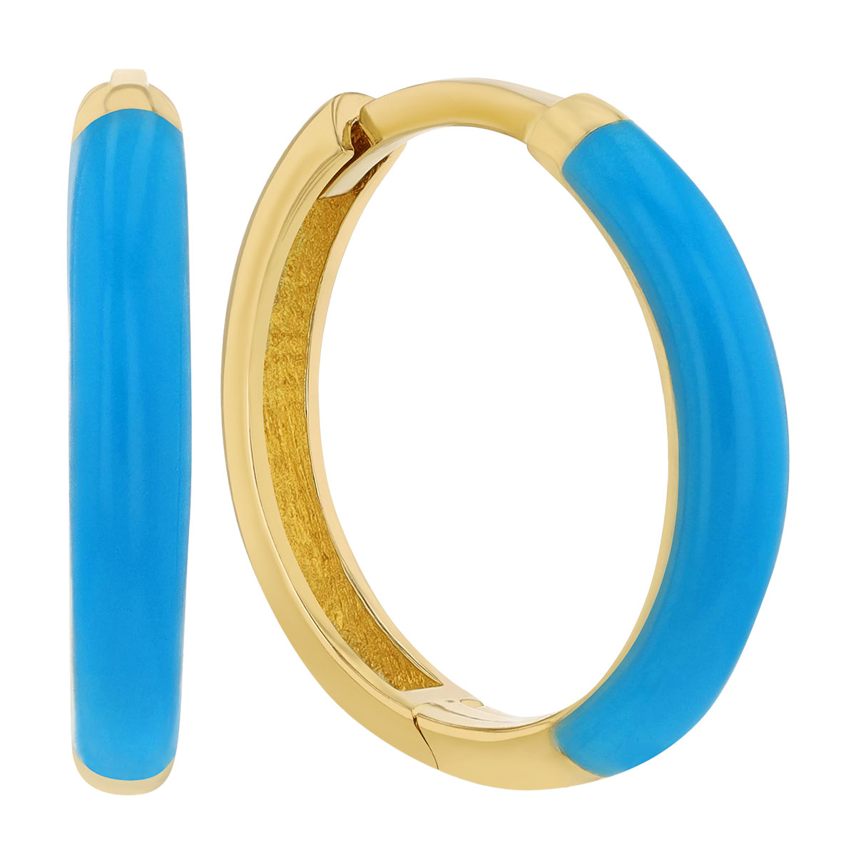Bright Blue Enamel Hoop Earrings in Yellow Gold