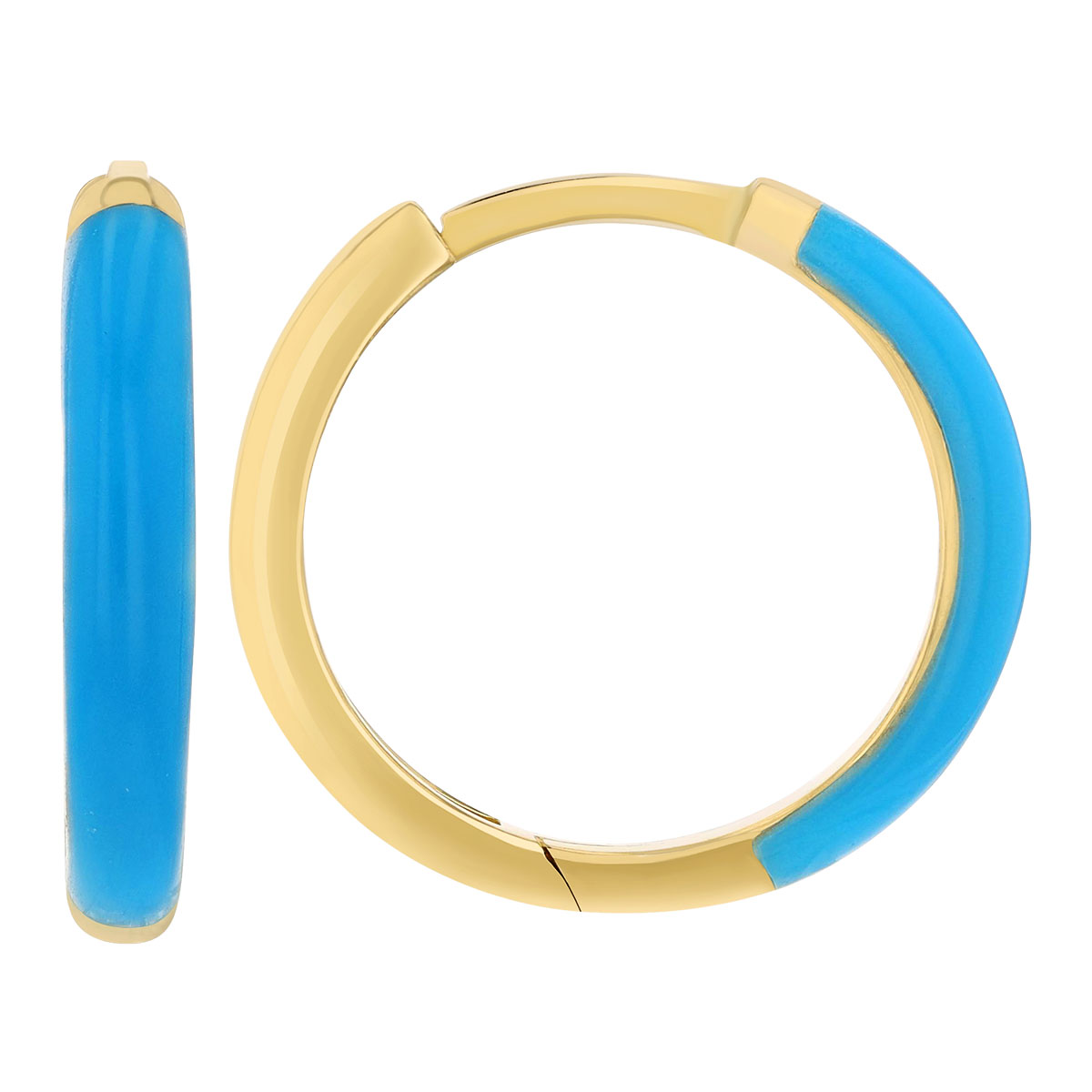 Bright Blue Enamel Hoop Earrings in Yellow Gold