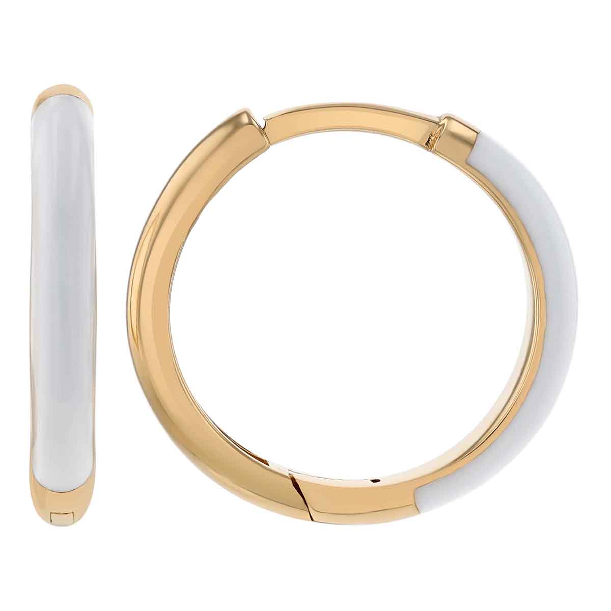 White Enamel Hoop Earrings in Yellow Gold