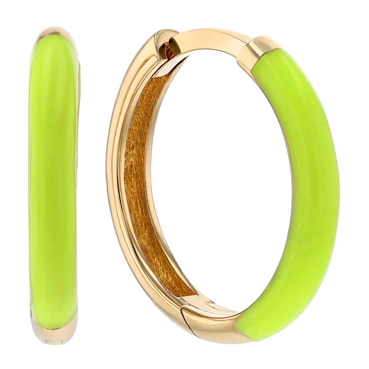 Yellow Green Enamel Hoop Earrings in Yellow Gold