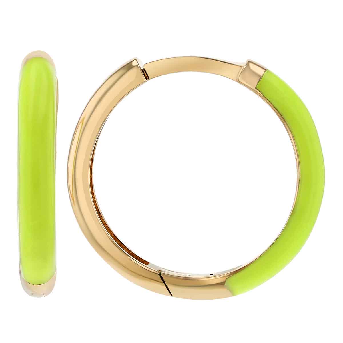Yellow Green Enamel Hoop Earrings in Yellow Gold
