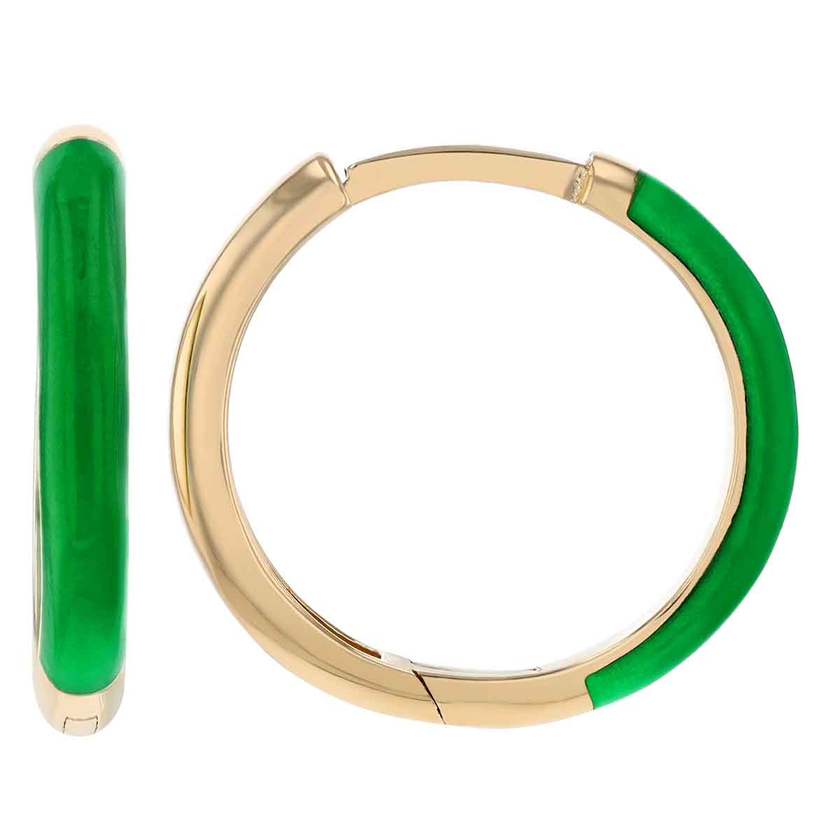 Green Enamel Hoop Earrings in Yellow Gold