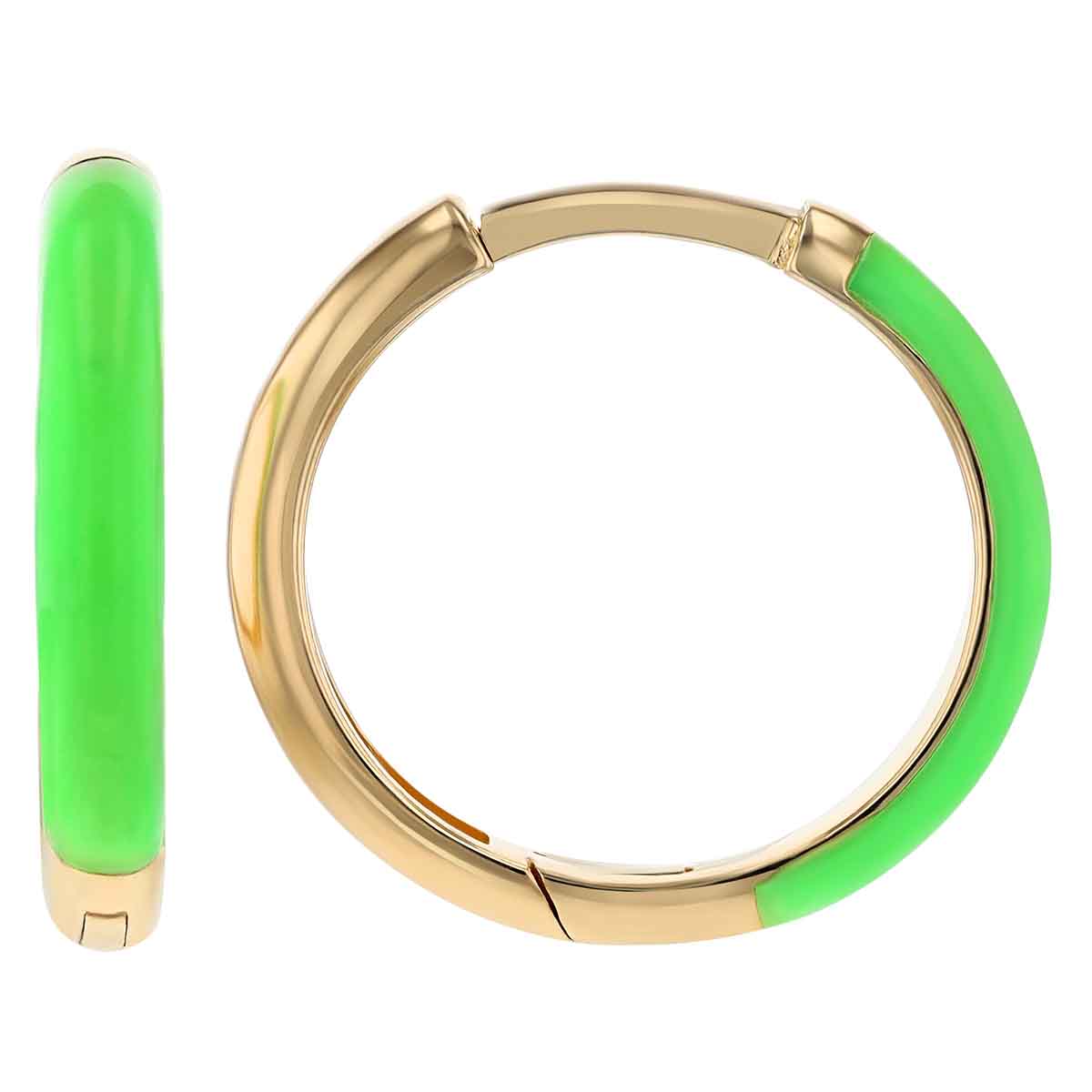 Light Green Enamel Hoop Earrings in Yellow Gold