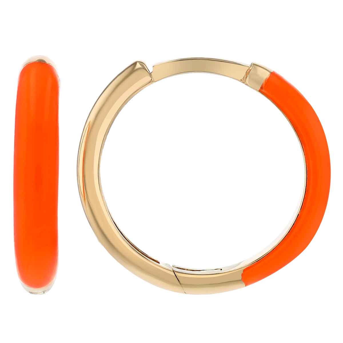 Orange Enamel Hoop Earrings in Yellow Gold