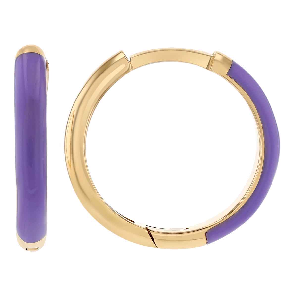 Purple Enamel Hoop Earrings in Yellow Gold