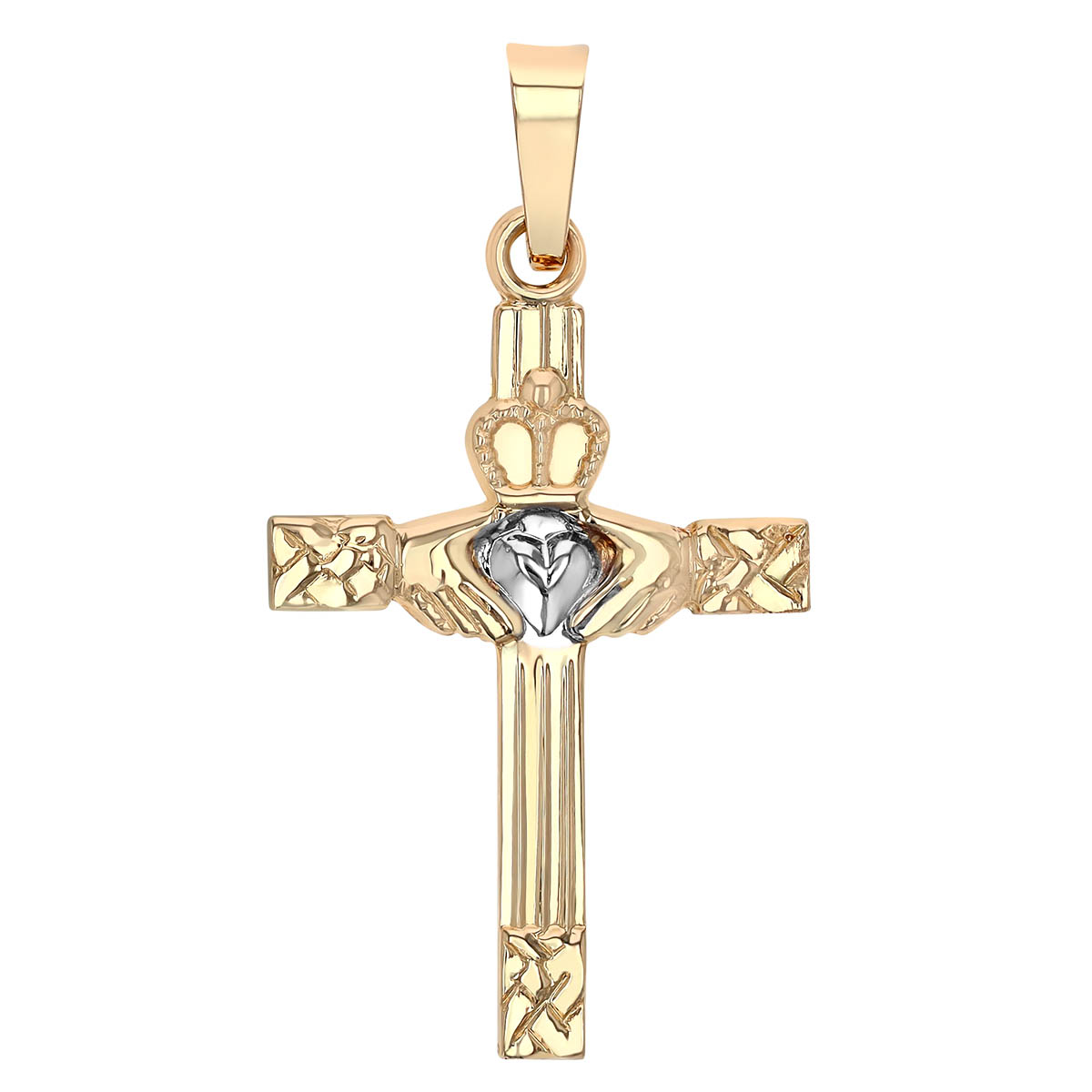 Yellow Gold Claddagh Heart & Hands Cross Charm