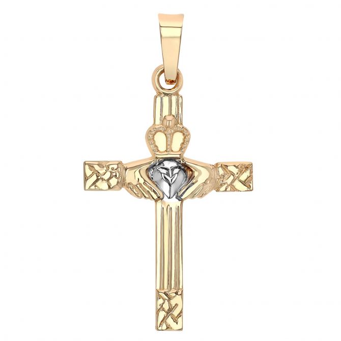 Yellow Gold Claddagh Heart & Hands Cross Charm
