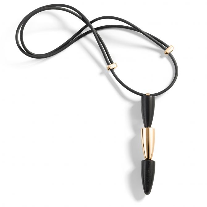 Vhernier Calla Ebony & Yellow Gold Pendant with Rubber Cord, 31.5"