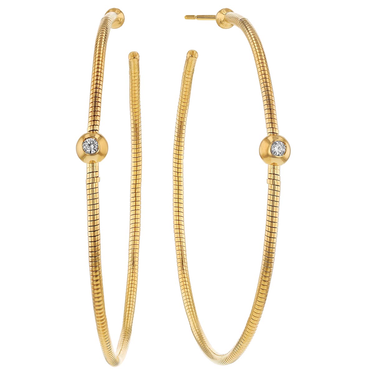 Pesavento DNA Spring Diamond Bezel Set Coil Hoop Earrings in Yellow Gold Vermeil