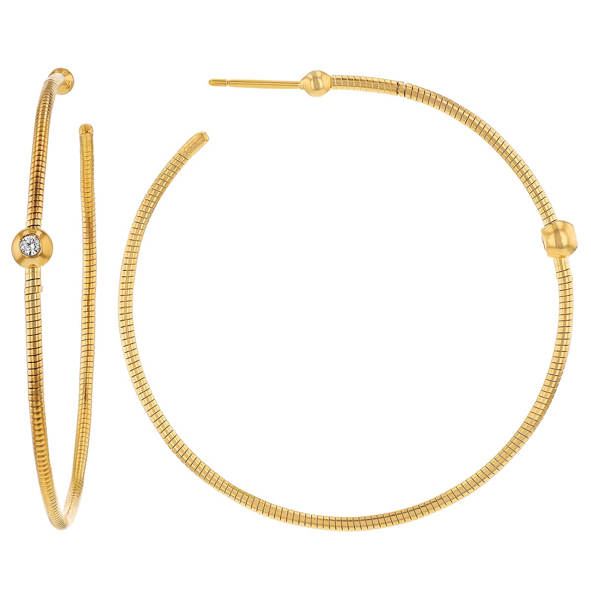 Pesavento DNA Spring Diamond Bezel Set Coil Hoop Earrings in Yellow Gold Vermeil