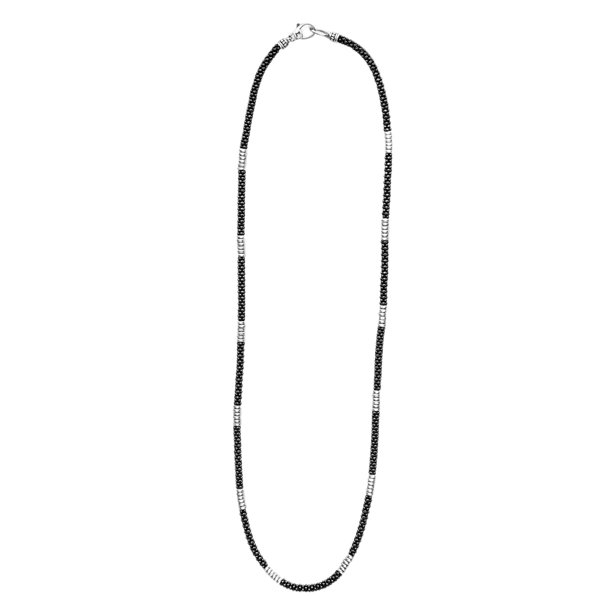 LAGOS Black Caviar Silver Station Ceramic Beaded Necklace, 16