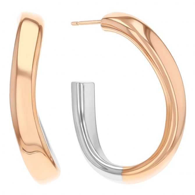 Pesavento Rose Tone & Sterling Silver Open Curved Hoop Earrings