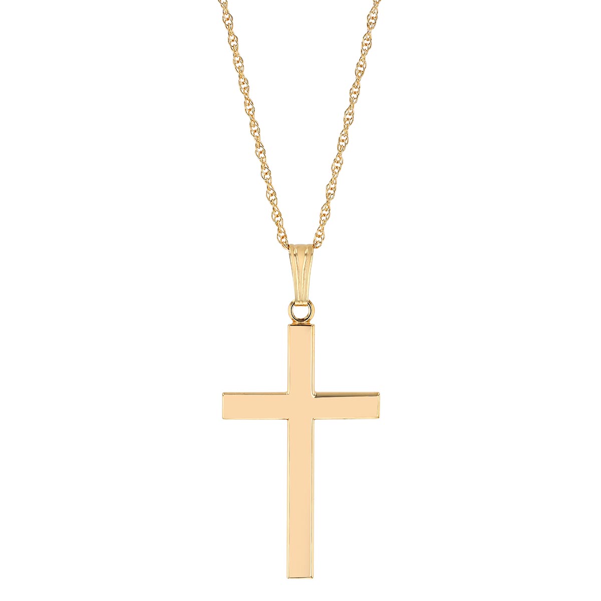 Yellow Gold Square Edge Cross Pendant, 20