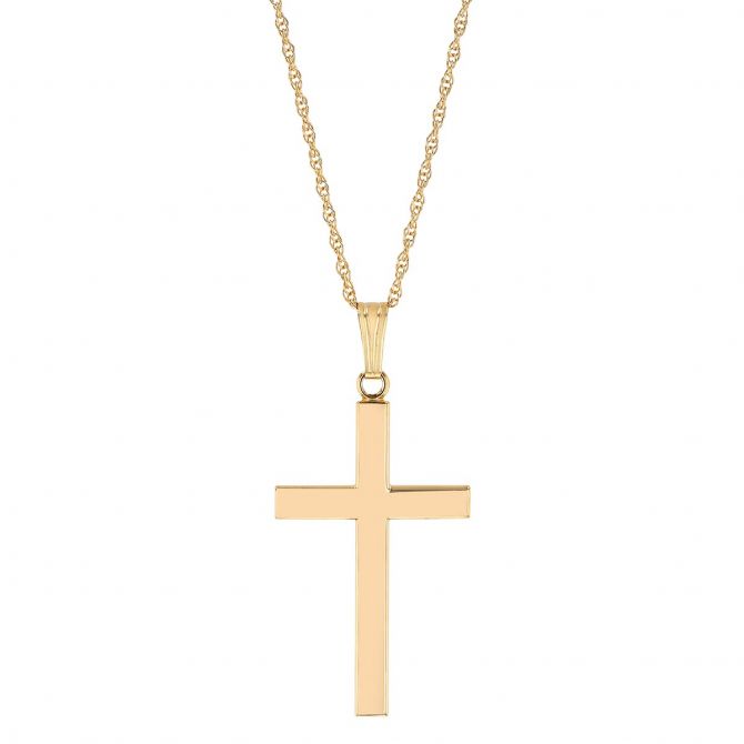 Yellow Gold Square Edge Cross Pendant, 20"