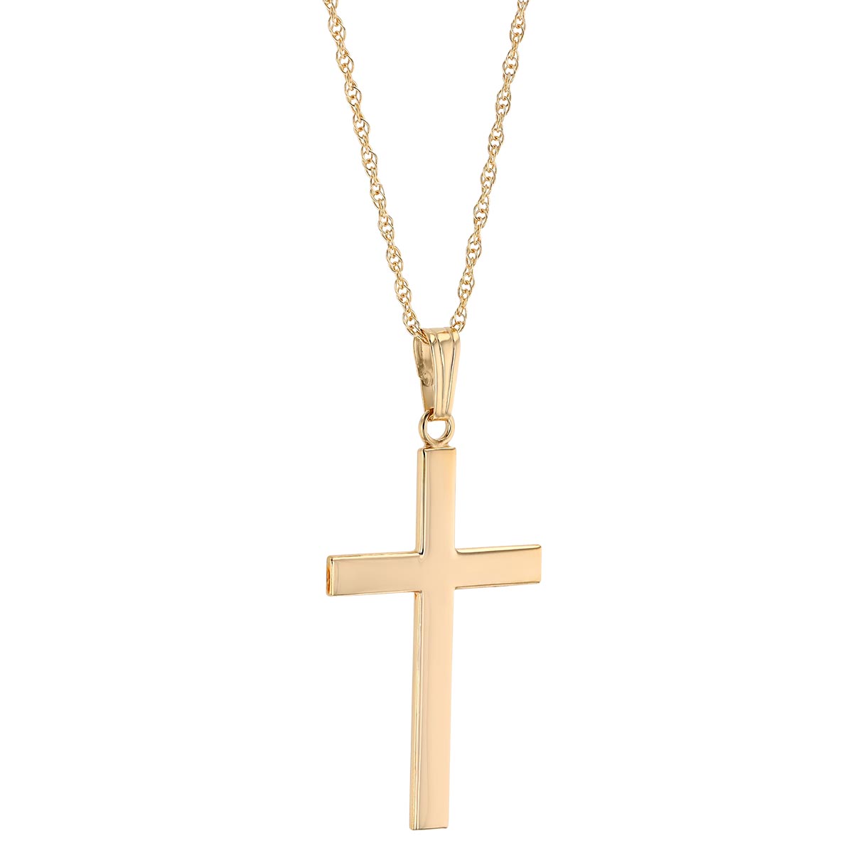 Yellow Gold Square Edge Cross Pendant, 20