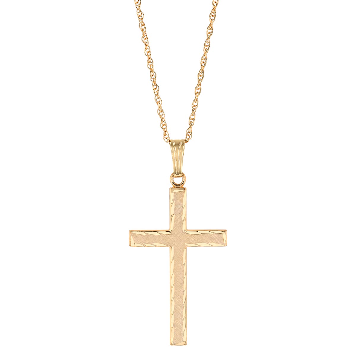 Yellow Gold Twist Pattern Outline Cross Pendant, 20