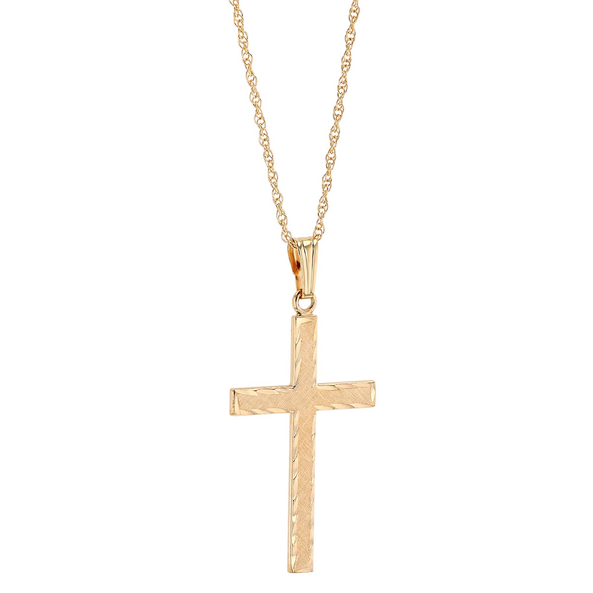 Yellow Gold Twist Pattern Outline Cross Pendant, 20