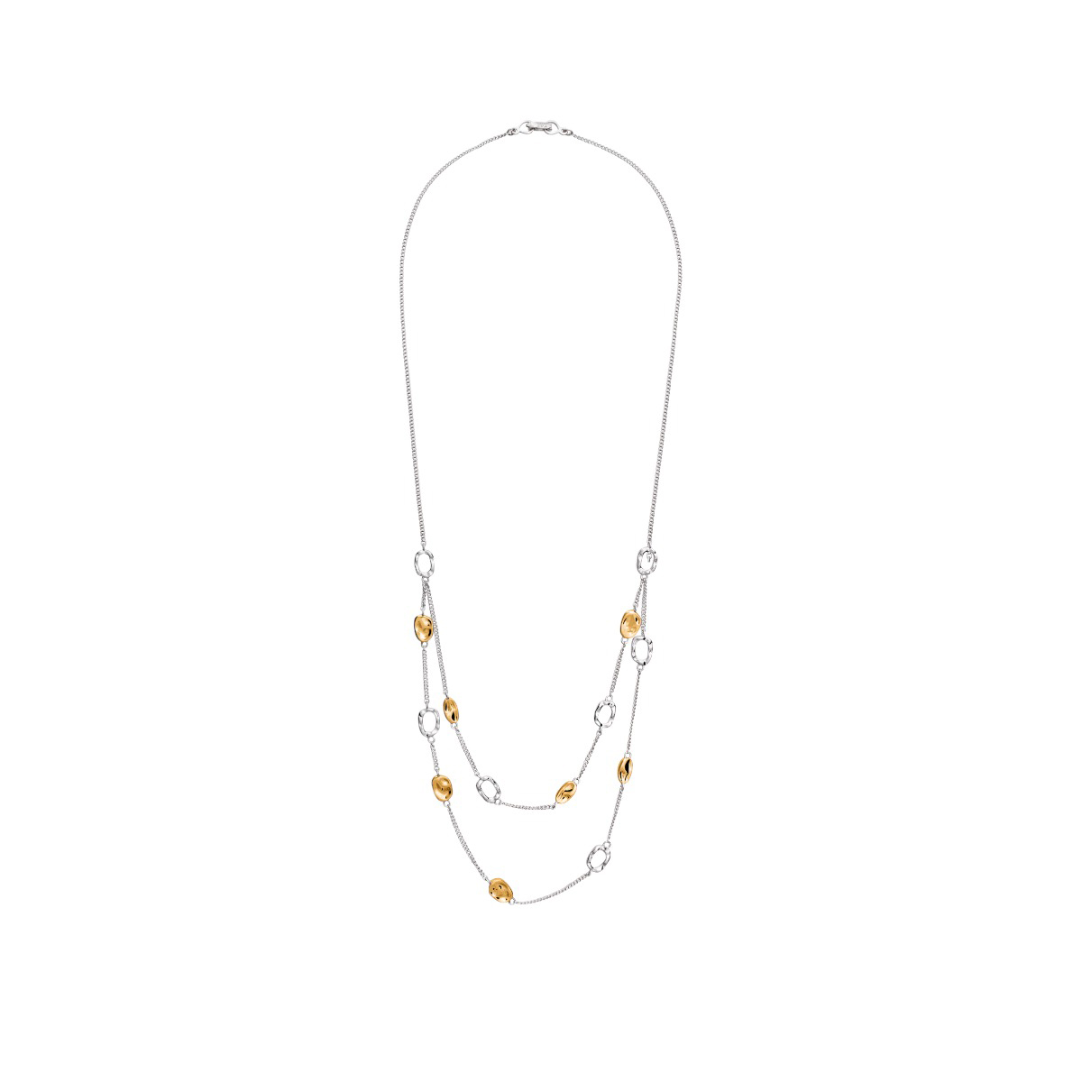 TANE Mexico 1942 Caminos Sterling Silver & Yellow Gold Vermeil Double Strand Necklace, 22