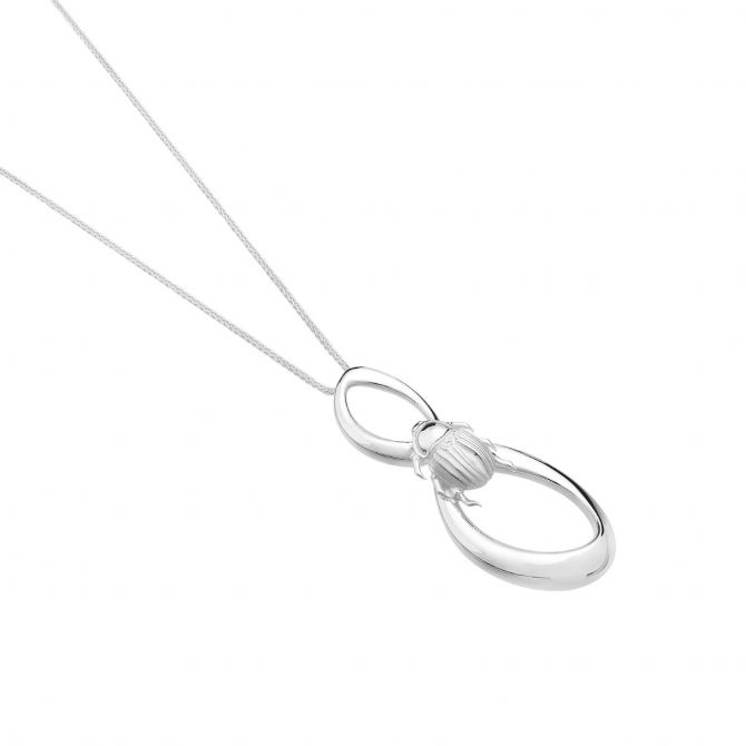 TANE Mexico 1942 Sterling Silver Beetle Pendant Necklace, 31.4"