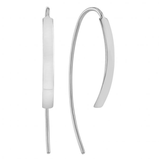 White Gold Curved Bar Threader Earrings