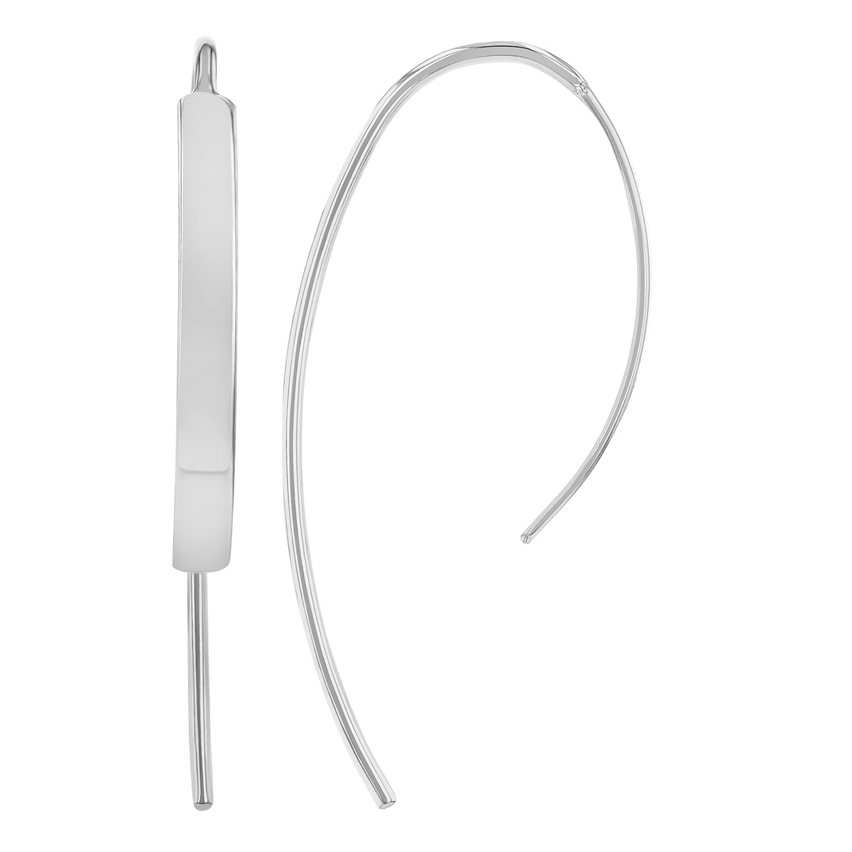 White Gold Curved Bar Threader Earrings