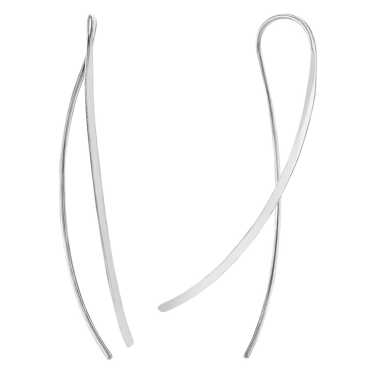 White Gold Crossover Long Threader Earrings