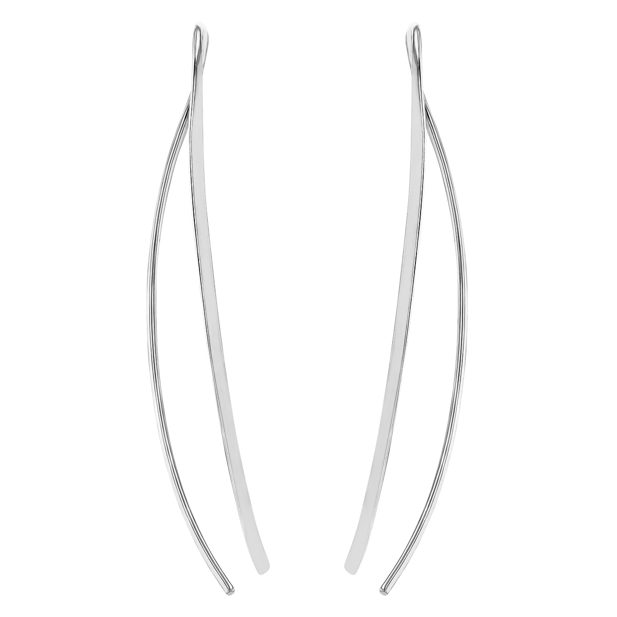White Gold Crossover Long Threader Earrings