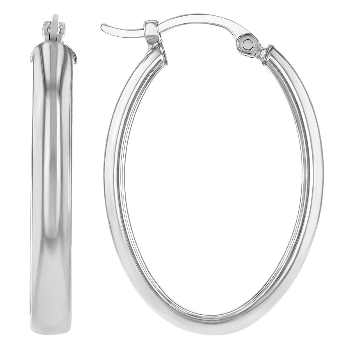 White Gold Oval Tube Hoop Earrings