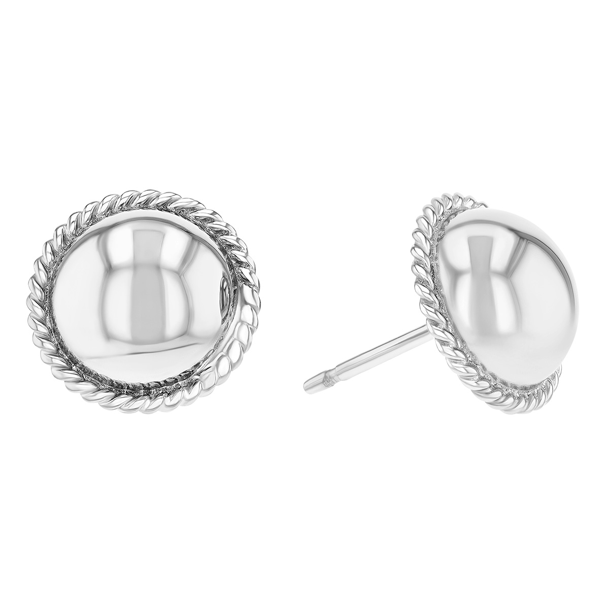 White Gold Dome Twisted Outline Stud Earrings