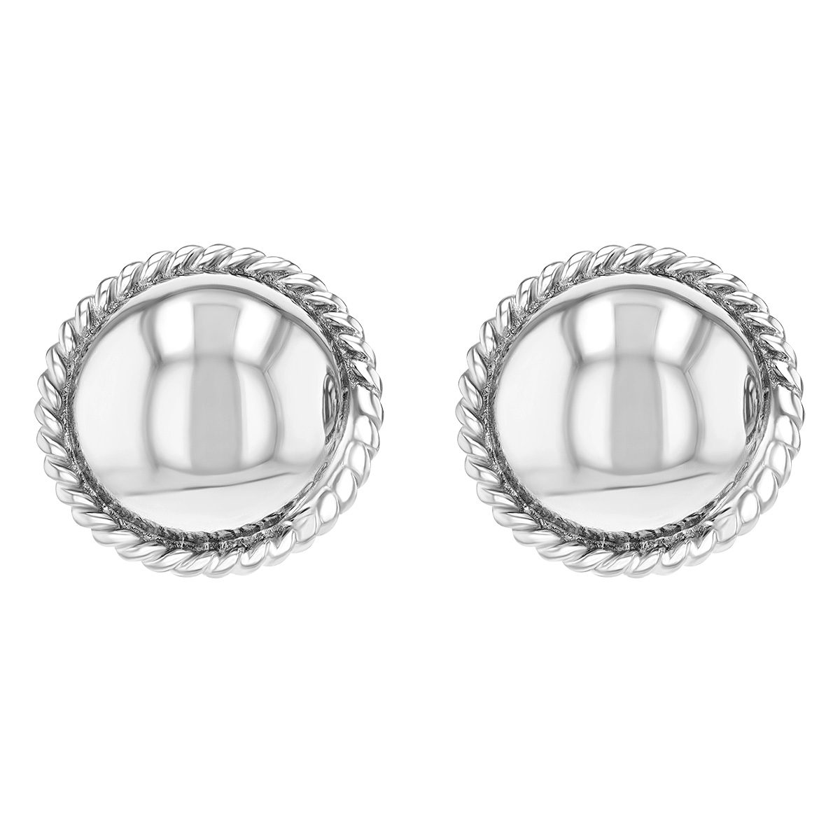 White Gold Dome Twisted Outline Stud Earrings