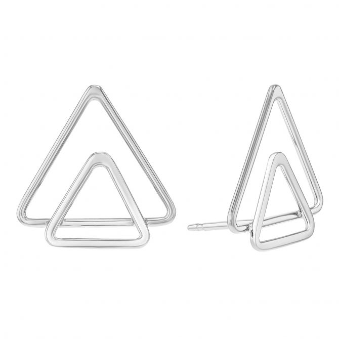 White Gold Double Open Triangle Stud Earrings