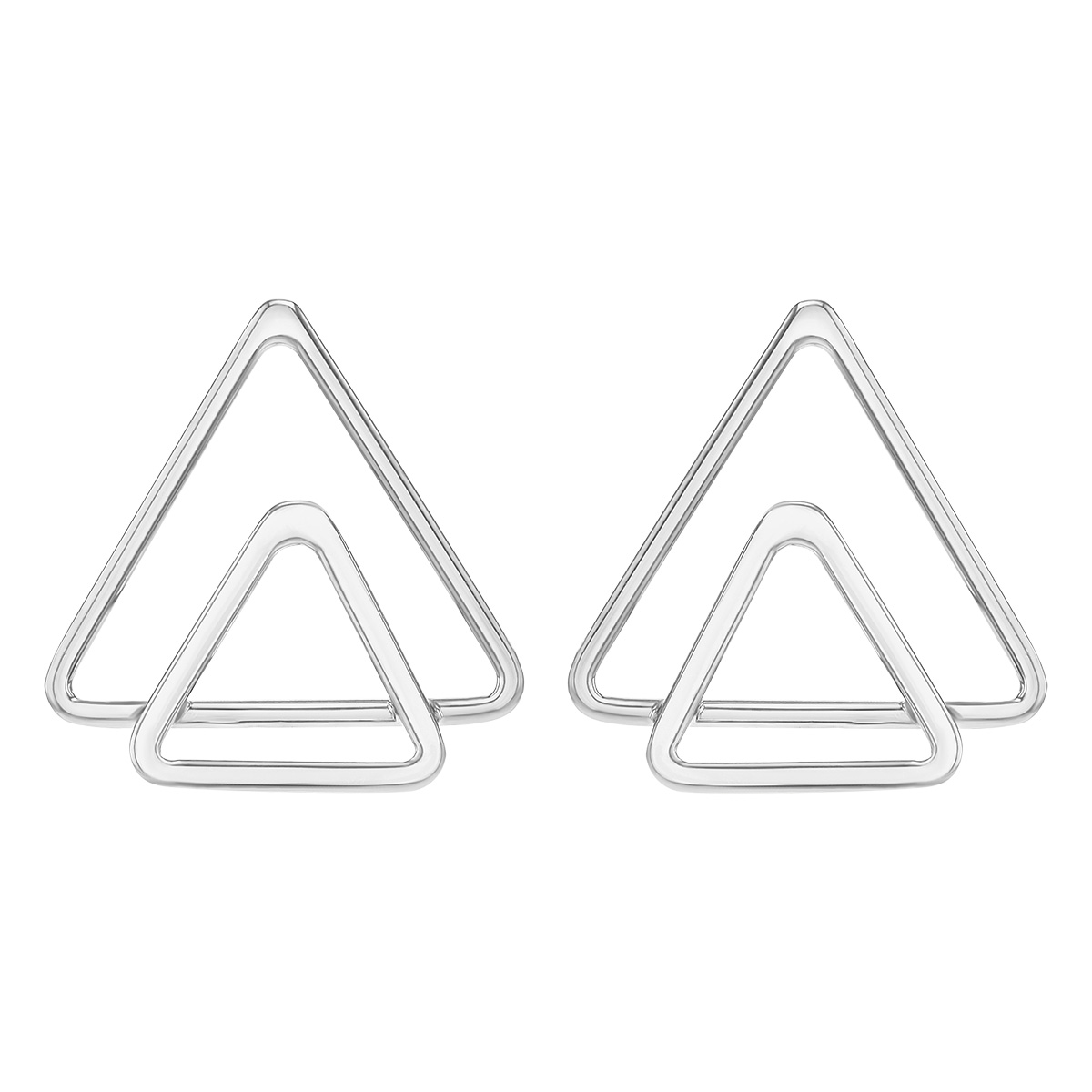 White Gold Double Open Triangle Stud Earrings