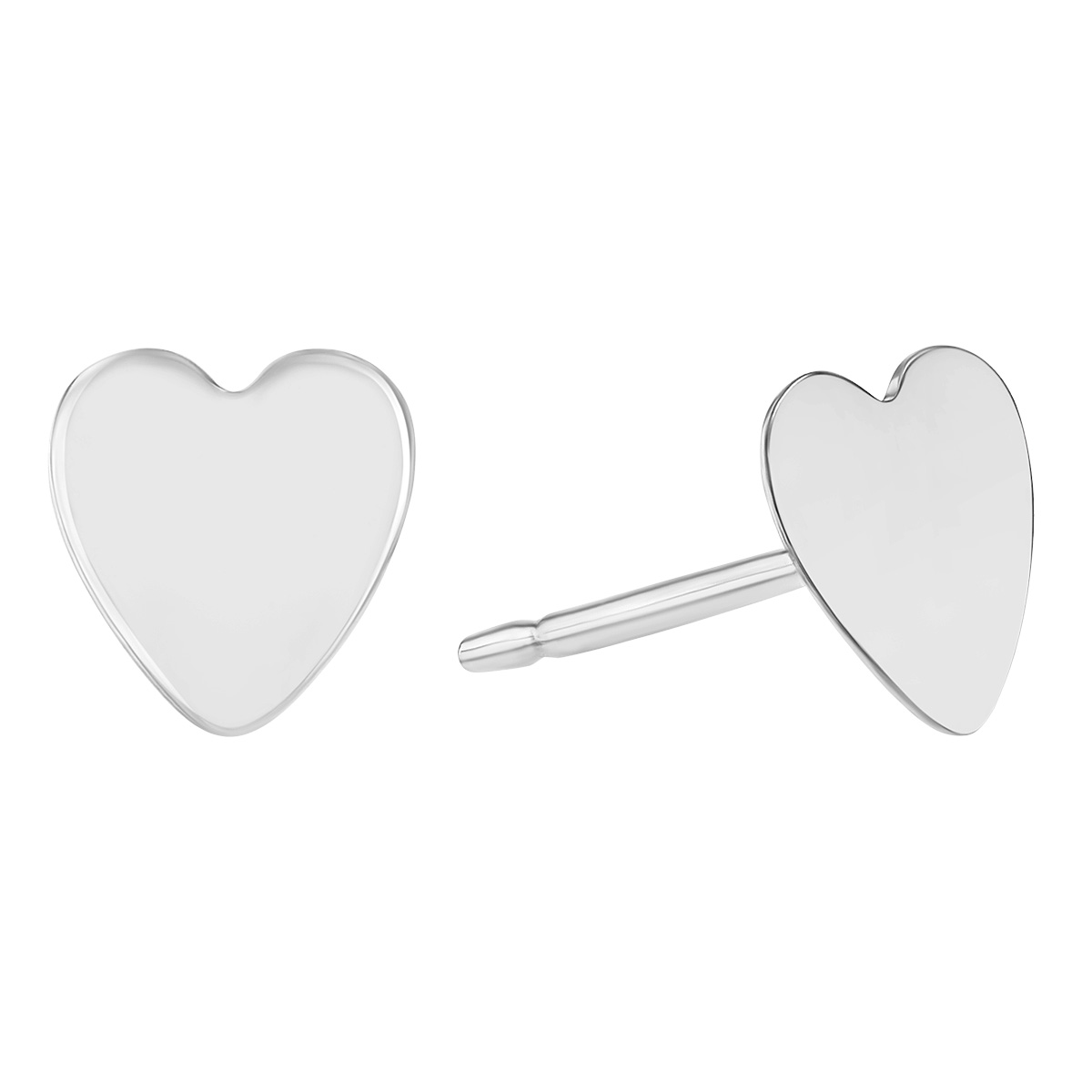 White Gold Flat Heart Stud Earrings