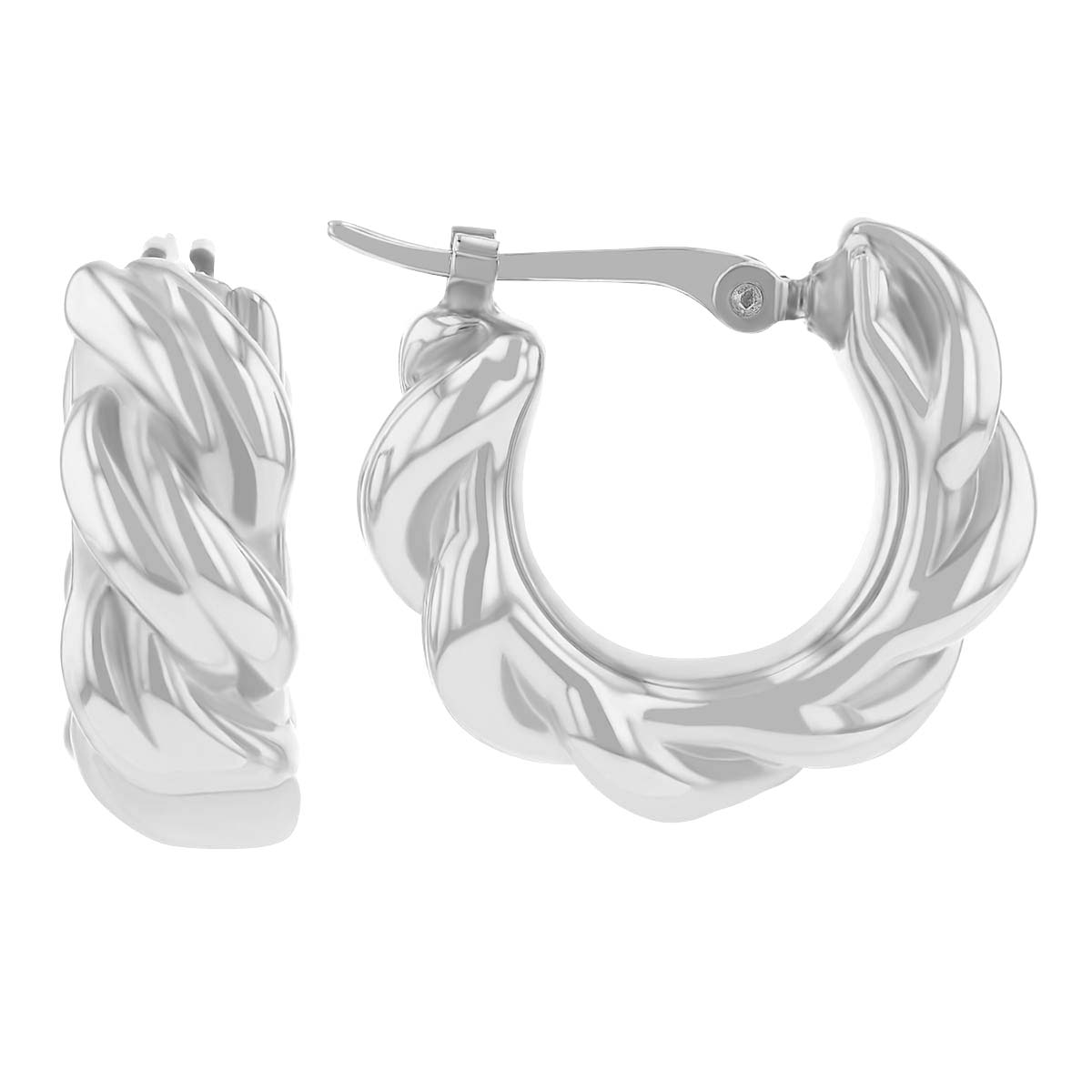 White Gold Chubby Twist Huggie Hoop Earrings