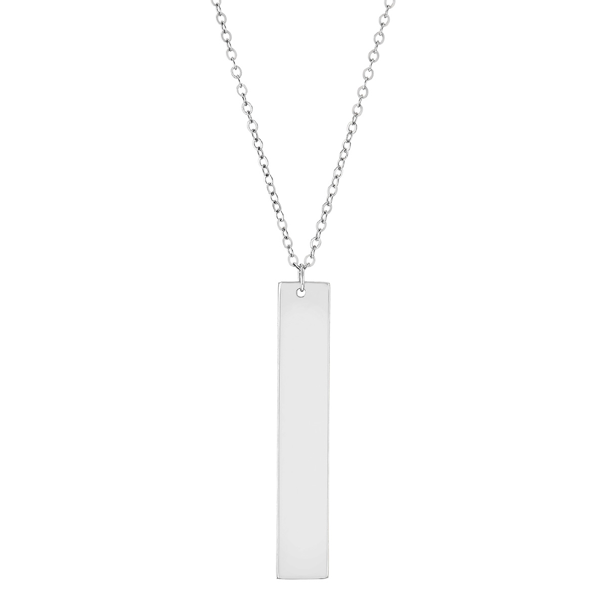 White Gold Engravable Vertical Bar Pendant, 18