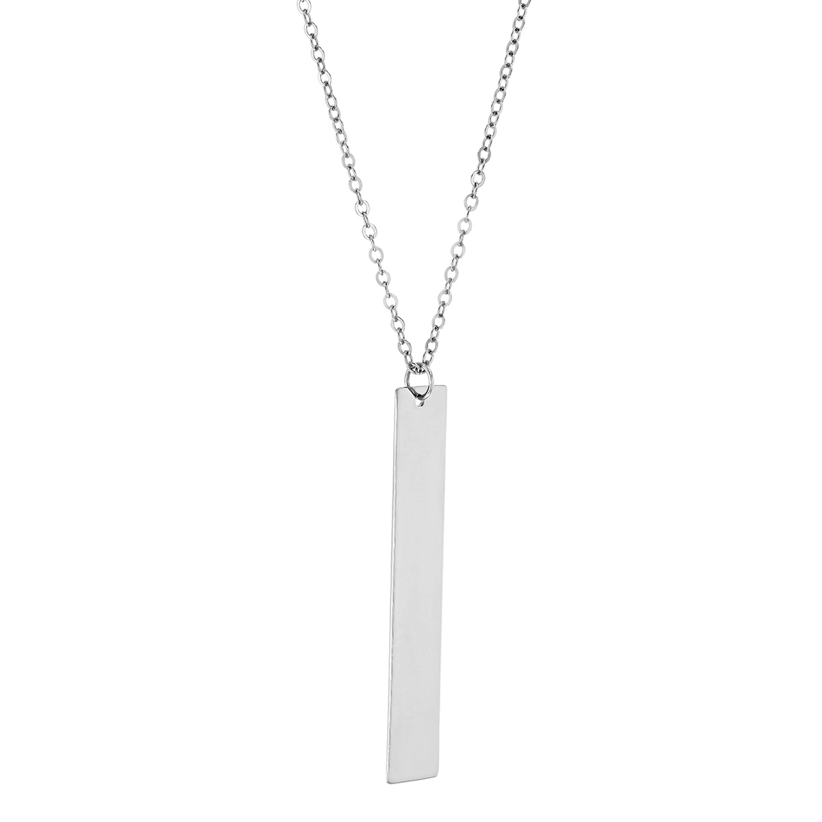 White Gold Engravable Vertical Bar Pendant, 18