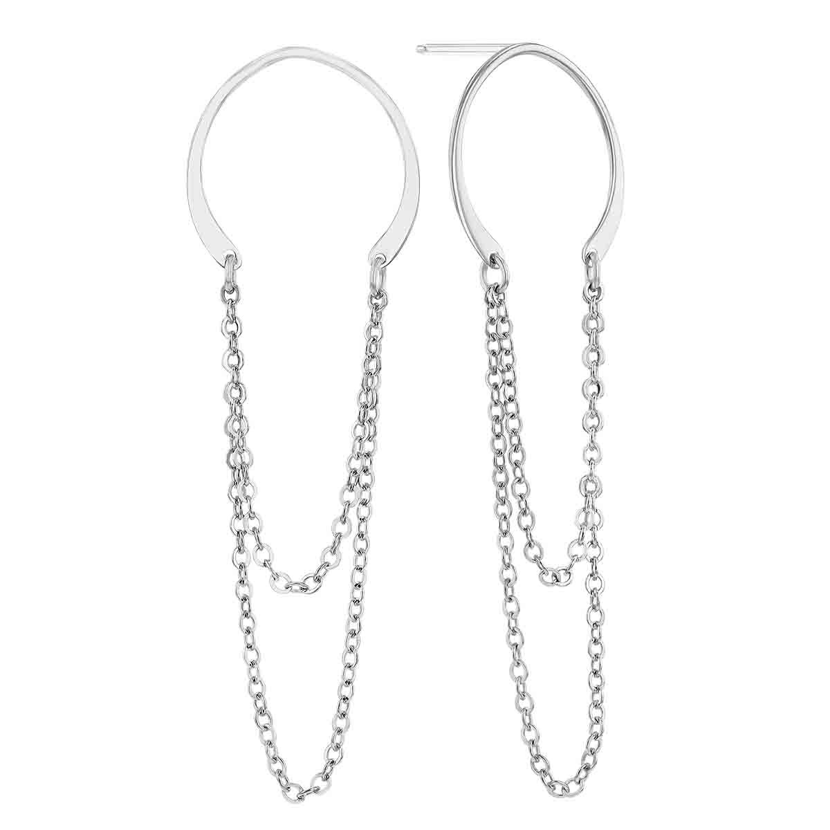White Gold Endless Horseshoe & Chain Earrings