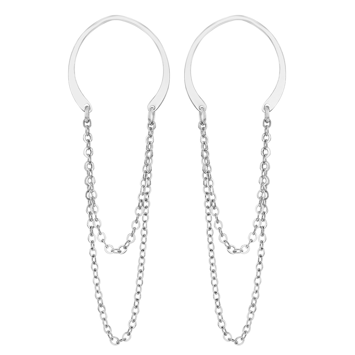 White Gold Endless Horseshoe & Chain Earrings