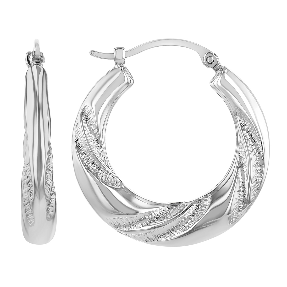 White Gold Etched Twist Hoop Earrings