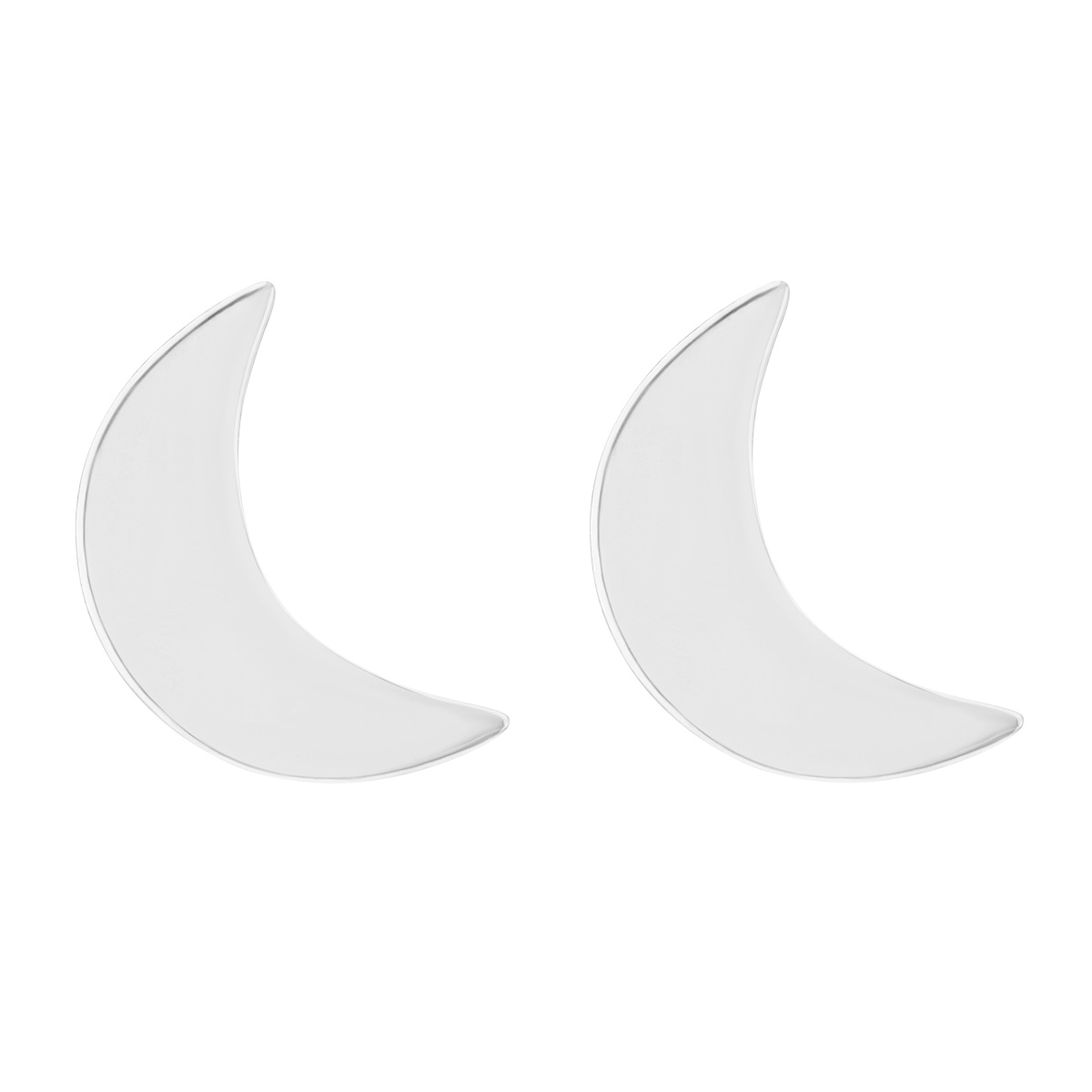 White Gold Flat Crescent Moon Stud Earrings