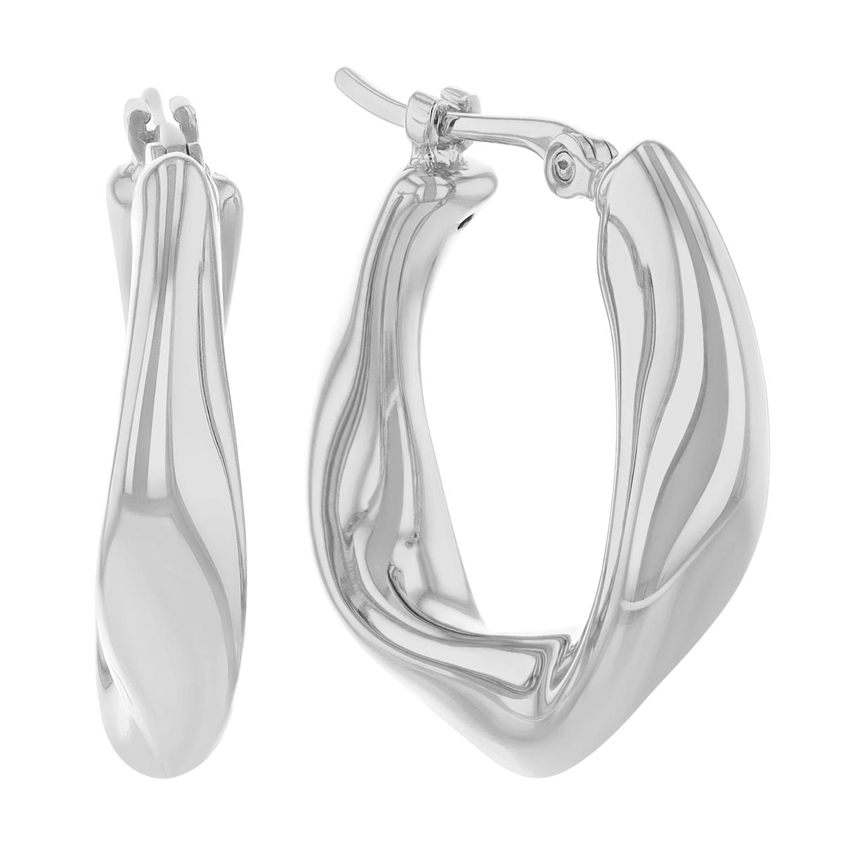 White Gold Abstract Wave Huggie Hoop Earrings