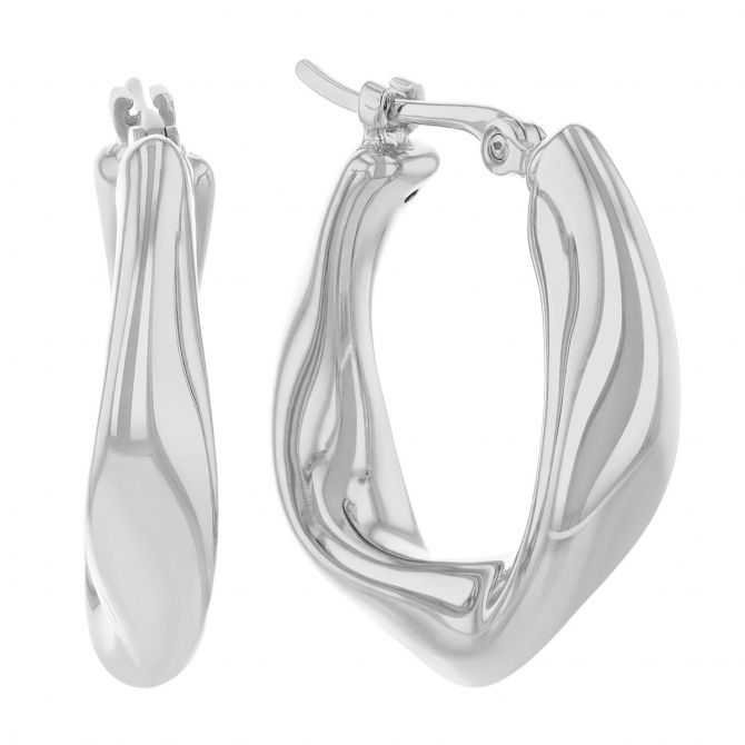 White Gold Abstract Wave Huggie Hoop Earrings