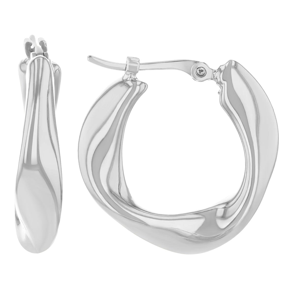 White Gold Abstract Wave Huggie Hoop Earrings