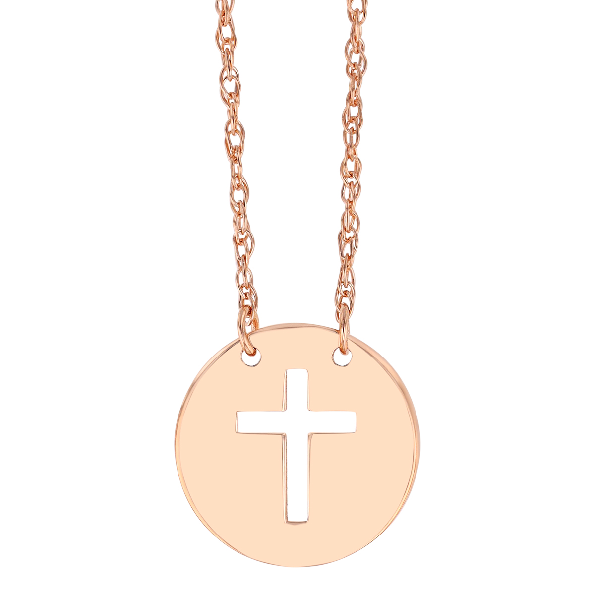 Rose Gold Cross Cutout Disc Pendant, 18