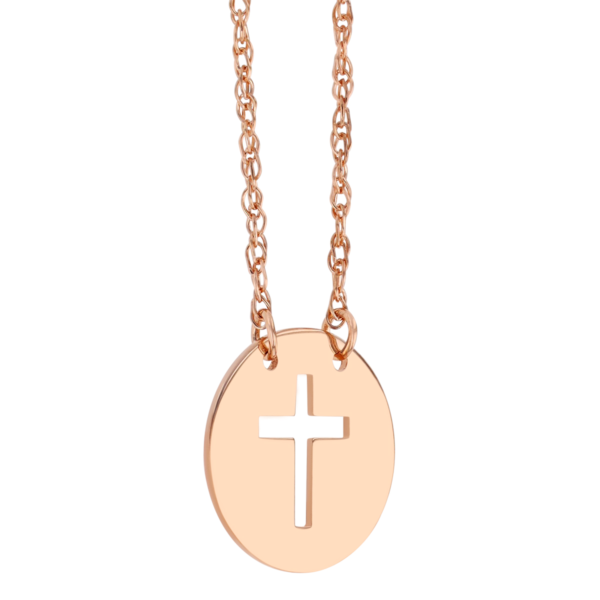 Rose Gold Cross Cutout Disc Pendant, 18