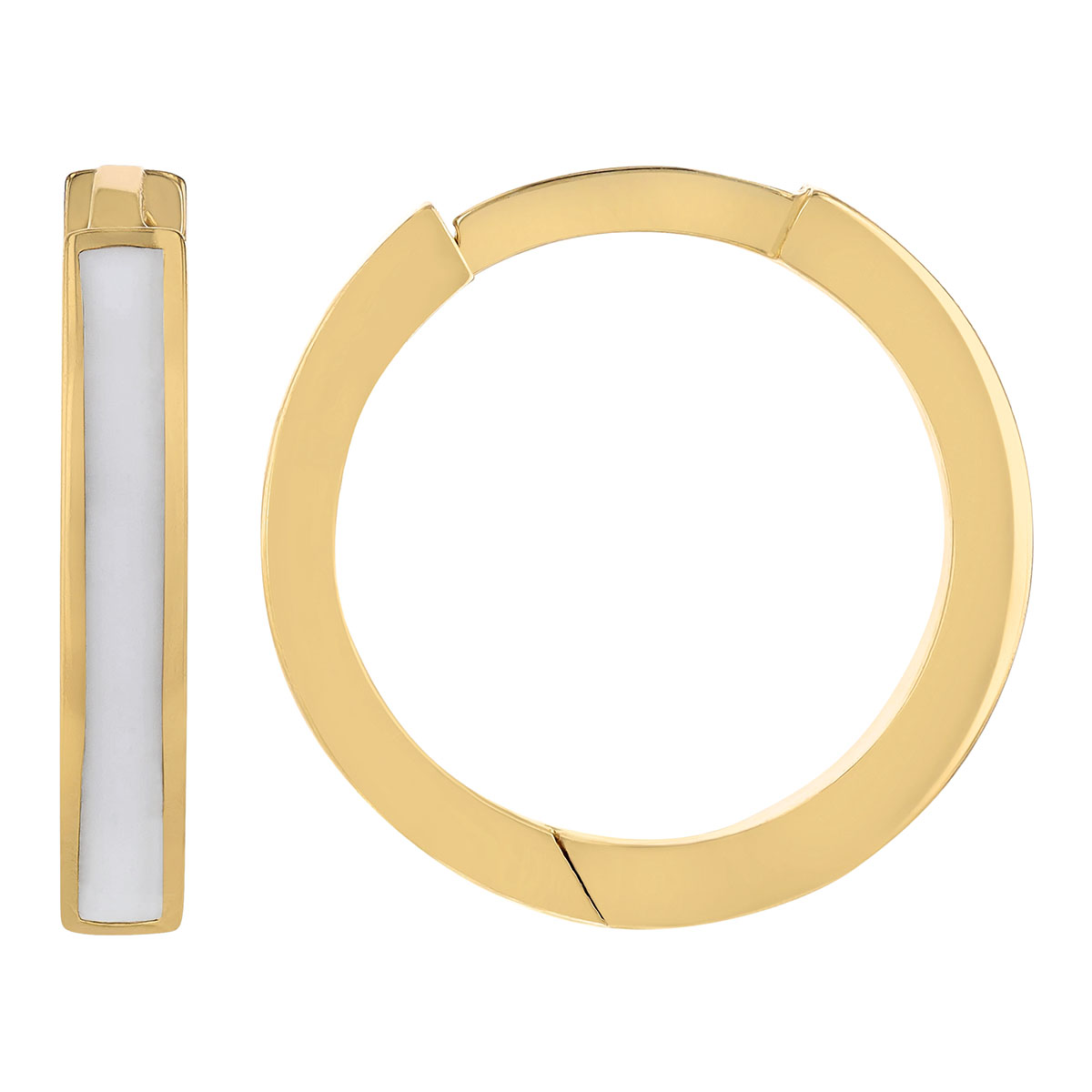White Enamel Stripe Hoop Earrings in Yellow Gold