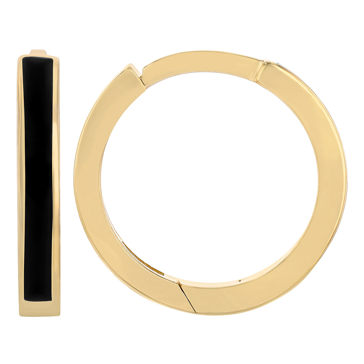 Black Enamel Stripe Hoop Earrings in Yellow Gold
